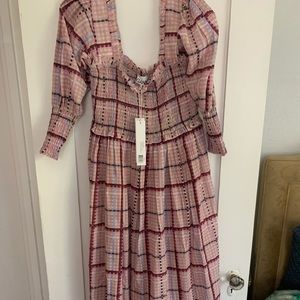 GANNI Smocked Silk Maxi Dress in Moonlight Mauve